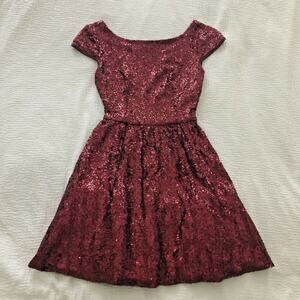 Red Party Dress Windsor Sequin Cocktail Size 3/4 Off Shoulder Boat Neck Low Back
